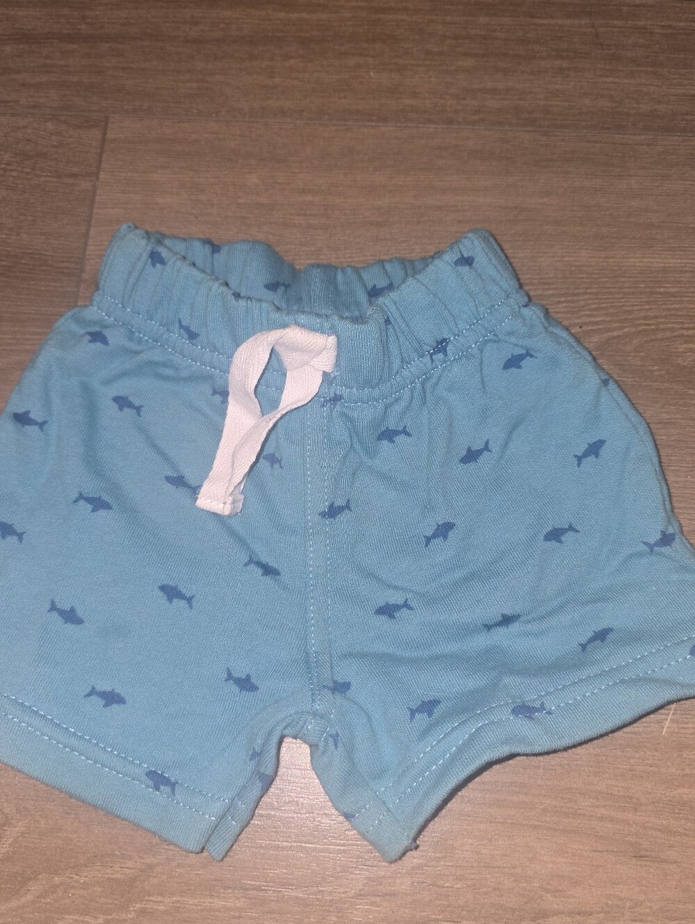 New no tags Carters baby 3 months shark print teal drawstring sweat shorts